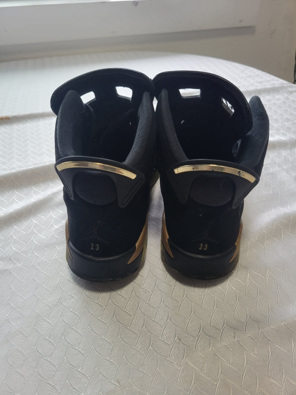 Air Jordan Black Suede Retro Sneakers with Gold Jumpman - Picture 6 of 13